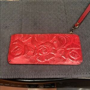 Patricia Nash Red Leather Floral Embossed Clutch
New 
Width 10 in
X 5 in